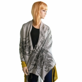 Blancho Bedding Pa-a80-3 Lt-Grey Huge Rose Flora Elegant Noble Exquisitely Soft Tassel Ends Pashmina/Shawl/Scarf