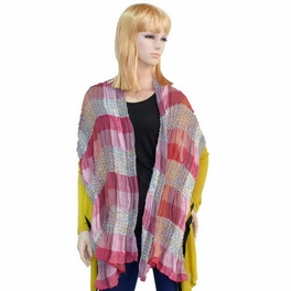 Blancho Bedding Pa-a87 Pink Checks Arcadian Style Cute Silky Soft Woven Tassel Ends Pashmina/Shawl/Scarf