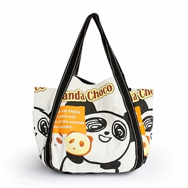 blancho bedding [Panda Choco] 100% Cotton Eco Canvas Shoulder Tote Bag / Shopper Bag / Multiple Pockets