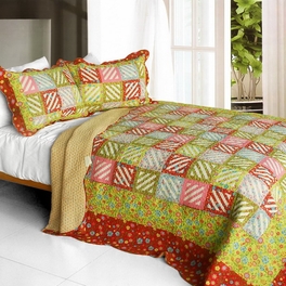blancho bedding [Paradise Ranch] 3PC Cotton Vermicelli-Quilted Printed Quilt Set (Full/Queen Size)