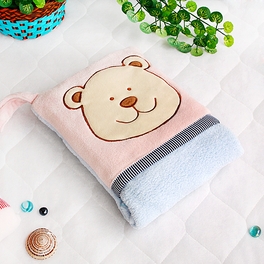 blancho bedding [Pink Bear] Fleece Throw Blanket Pillow Cushion / Travel Pillow Blanket (28.3 by 35.1 inches)