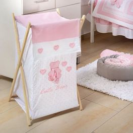 blancho bedding Pink Bear Hearts Crib Bedding Accessory - Hamper / Laundry Basket