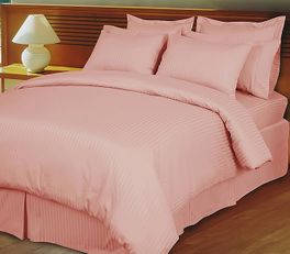 blancho bedding Pink/Blush Damask Stripe Down Alternative 4-PC comforter set 100% Egyptian cotton 600 Thread count(Full/Queen)
