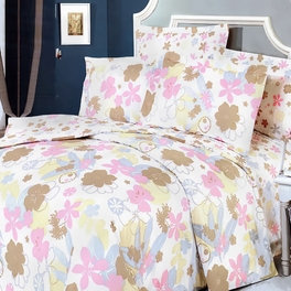 blancho bedding [Pink Brown Flowers] 100% Cotton 5PC Comforter Set (Queen Size)