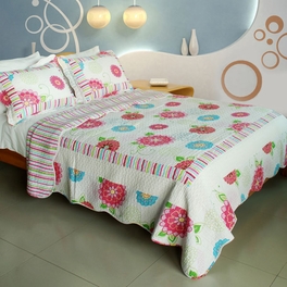 blancho bedding [Pink Fairy Tale] Cotton 3PC Vermicelli-Quilted Printed Quilt Set (Full/Queen Size)