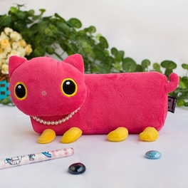 blancho bedding [Pink Kitty] Large Plush Gadget Pencil Pouch Bag / Cosmetic Bag / Carrying Case (7.9*3.1*1.5)