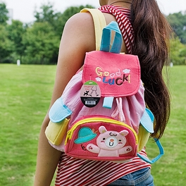 Blancho Bedding [Pink Rabbit] Embroidered Applique Kids Fabric Art School Backpack / Outdoor Backpack (8.7*10.2*4.3)