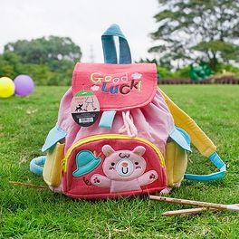 blancho bedding [Pink Rabbit] Embroidered Applique Kids Fabric Art School Backpack / Outdoor Backpack (8.7*10.2*4.3)