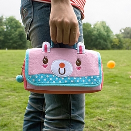 Blancho Bedding [Pink Rabbit] Embroidered Applique Pencil Pouch Bag / Cosmetic Bag / Carrying Case (7.9*4.3*1.4)