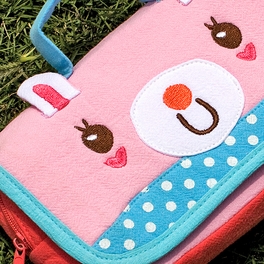 Blancho Bedding [Pink Rabbit] Embroidered Applique Pencil Pouch Bag / Cosmetic Bag / Carrying Case (7.9*4.3*1.4)