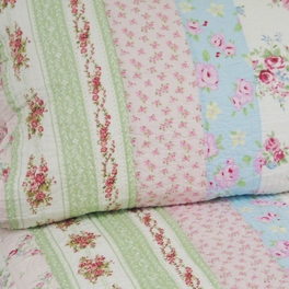Blancho Bedding [Pink Rosary] 100% Cotton 2PC Classic Floral Vermicelli-Quilted Quilt Set (Twin Size)