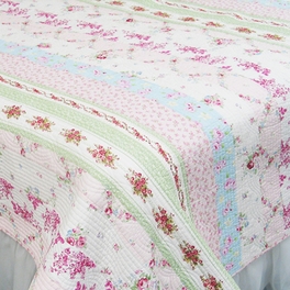 Blancho Bedding [Pink Rosary] 100% Cotton 3PC Classic Floral Vermicelli-Quilted Quilt Set (Full/Queen Size)