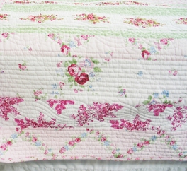 Blancho Bedding [Pink Rosary] 100% Cotton 3PC Classic Floral Vermicelli-Quilted Quilt Set (King Size)