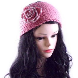 blancho bedding [PINK] Rose Decorative Women Head Warp Crochet Winter/Autumn Headwear