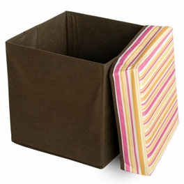 Blancho Bedding [Pink & Yellow Stripes] Square Foldable Storage Ottoman / Storage Boxes / Storage Seat