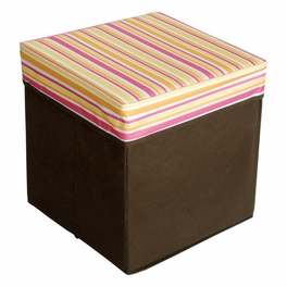 blancho bedding [Pink & Yellow Stripes] Square Foldable Storage Ottoman / Storage Boxes / Storage Seat