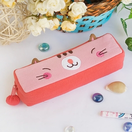 Blancho Bedding [Pinky Kitten] Embroidered Applique Pencil Pouch Bag / Cosmetic Bag / Carrying Case (7.3*1.8*1.9)