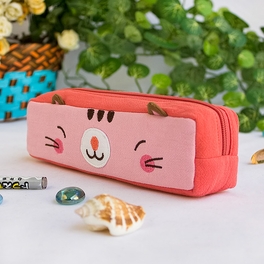 Blancho Bedding [Pinky Kitten] Embroidered Applique Pencil Pouch Bag / Cosmetic Bag / Carrying Case (7.3*1.8*1.9)