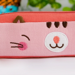 Blancho Bedding [Pinky Kitten] Embroidered Applique Pencil Pouch Bag / Cosmetic Bag / Carrying Case (7.3*1.8*1.9)