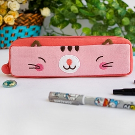 blancho bedding [Pinky Kitten] Embroidered Applique Pencil Pouch Bag / Cosmetic Bag / Carrying Case (7.3*1.8*1.9)