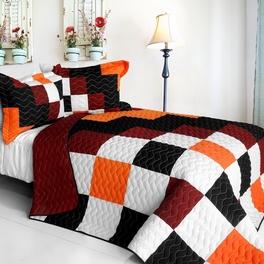 blancho bedding [Plaid] Brand New Vermicelli-Quilted Patchwork Quilt Set Full/Queen