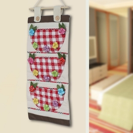 Blancho Bedding [Plaid & Flowers] Pink/Wall Hanging/ Wall Organizers / Wall Baskets / Hanging Baskets (11*23)