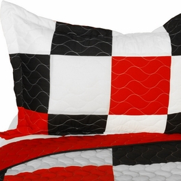 Blancho Bedding [Poker King] 3PC Vermicelli-Quilted Patchwork Quilt Set (Full/Queen Size)