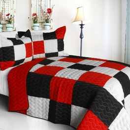blancho bedding [Poker King] 3PC Vermicelli-Quilted Patchwork Quilt Set (Full/Queen Size)