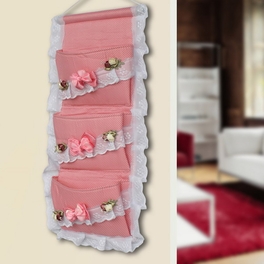 Blancho Bedding [Polka Dot & Lace] Pink/Wall Hanging/ Wall Baskets /Wall Organizers/Hanging Baskets (11*22)