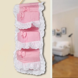 Blancho Bedding [Polka Dot & Plaid] Pink/Wall Hanging/ Wall Organizers / Baskets / Hanging Baskets (11*20)