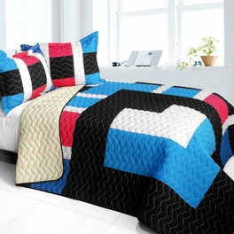blancho bedding [Pondweed] 3PC Vermicelli - Quilted Patchwork Quilt Set (Full/Queen Size)