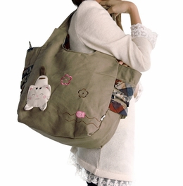 Blancho Bedding [Pretty Cat] 100% Cotton Canvas Shoulder Bag / Swingpack / Travel Bag