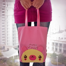 blancho bedding [Pretty Rabbit] Embroidered Applique Kids Fabric Art Tote Bag / Shopper Bag (9.5*10.6*2.1)