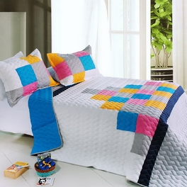 blancho bedding [Pure Heaven] 3PC Vermicelli-Quilted Patchwork Quilt Set (Full/Queen Size)