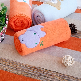 blancho bedding [Purple Hippo - Orange] Embroidered Applique Coral Fleece Baby Throw Blanket (29.5 by 39.4 inches)