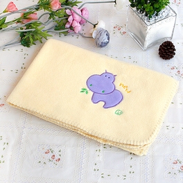 Blancho Bedding [Purple Hippo - Yellow] Embroidered Applique Coral Fleece Baby Throw Blanket (29.5 By 39.4 Inches)