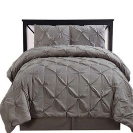 blancho bedding Queen gray Oxford Double Needle Luxury Soft Pinch Pleated Comforter Set