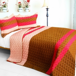 blancho bedding [Quiet Time] 3PC Vermicelli-Quilted Patchwork Quilt Set (Full/Queen Size)