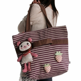Blancho Bedding [Rabbit & Cherry] 100% Cotton Canvas Shoulder Tote Bag / Shopper Bag