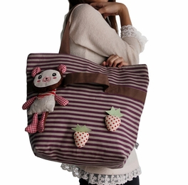 Blancho Bedding [Rabbit & Cherry] 100% Cotton Canvas Shoulder Tote Bag / Shopper Bag