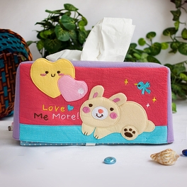 blancho bedding [Rabbit & Heart] Embroidered Applique Fabric Art Tissue Box Cover Holder (8.7*4.5*4.5)