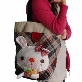 Blancho Bedding [Rabbit & Pineapple] 100% Cotton Canvas Shoulder Tote Bag / Shopper Bag