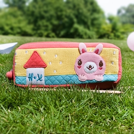 blancho bedding [Rabbit's Home] Embroidered Applique Pencil Pouch Bag / Cosmetic Bag / Carrying Case (7.5*2.8*1.4)