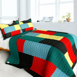 blancho bedding [Rain Season] 3PC Vermicelli-Quilted Patchwork Quilt Set (Full/Queen Size)