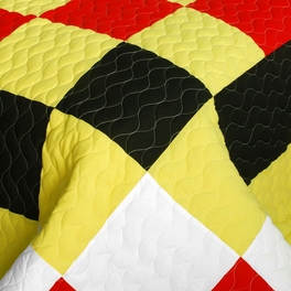 Blancho Bedding [Rattlebush] Vermicelli-Quilted Patchwork Plaid Quilt Set Full/Queen