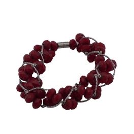 blancho bedding Red Faceted Crystals Carved Silver Braided Bracelet Stylish