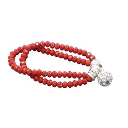 blancho bedding Red Faceted Crystals Silver Rings Diamond Disco Ball Bracelet Stretchable Stylish