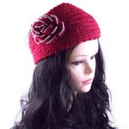 blancho bedding [RED] Rose Decorative Women Head Warp Crochet Winter/Autumn Headwear