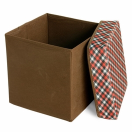 Blancho Bedding [Red/White/Black Check] Square Foldable Storage Ottoman / Storage Boxes / Storage Seat