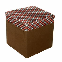 blancho bedding [Red/White/Black Check] Square Foldable Storage Ottoman / Storage Boxes / Storage Seat